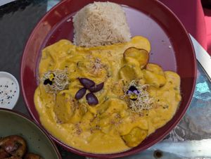 Ají de hongos (basically rice with a rich sauce with mushrooms onion and potatoes). at Parada Vegana in Cusco