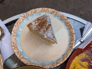 Tres leche cake at Parada Vegana in Cusco