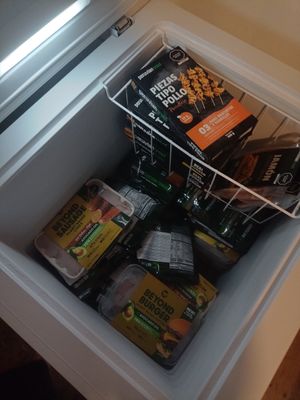 Freezer with beyond meat and Peruvian fake meats at Parada Vegana in Cusco