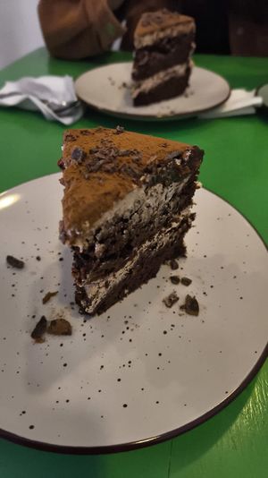 Moka cake at Parada Vegana in Cusco