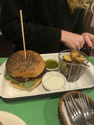 Seitan burger   at Parada Vegana in Cusco