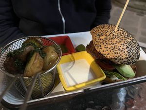 Seitan burger   at Parada Vegana in Cusco