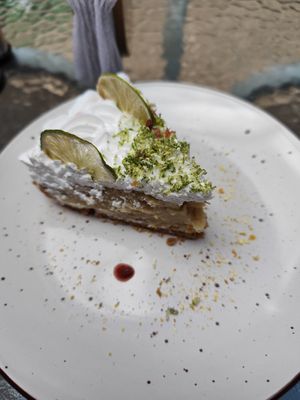 Lemon pie at Parada Vegana in Cusco