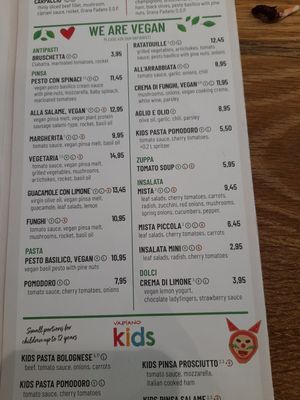 Vegan menu at Vapiano in Freiburg