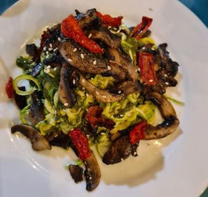 Mushroom and pesto zoodles at Teapot Cafe in Taghazout