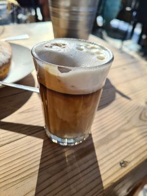 Cafe latte with oat milk at Teapot Cafe in Taghazout