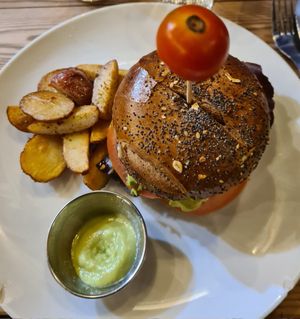Vegan burger at Teapot Cafe in Taghazout