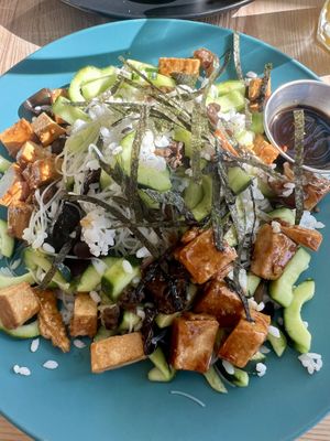 Seaweed salad with tofu (needed some hot sauce for flavour)   at Teapot Cafe in Taghazout