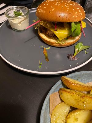 Burger with kimchi  at Grøn'46 in Aarhus