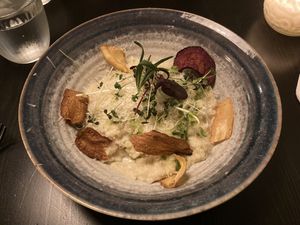 Risotto med jordskokker - fantastisk velsmagende!!   at Grøn'46 in Aarhus