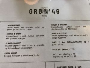 Menu pt 1  at Grøn'46 in Aarhus