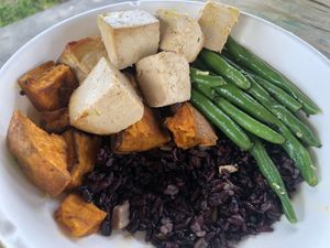 Forbidden Rice, Tofu, Garlic Green Beans, Sweet Potatoes   at Mahana Fresh in Boca Raton
