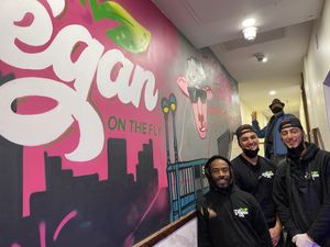 2of the three Bros & the chef! Yas, Al & Nick at Vegan On The Fly in New York City