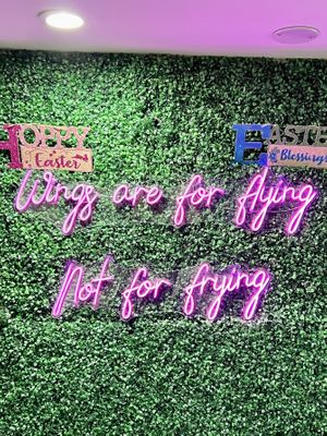 Sign in the indoor eating   at Vegan On The Fly in New York City