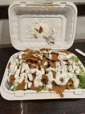 Loaded fries with seitan   at Vegan On The Fly in New York City