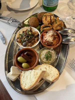 Arancini, calamari, eggplant yumminess, meatballs, bread, dip, olives at Funghi E Tartufo in Melbourne