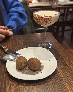 Arancini and cocktail   at Funghi E Tartufo in Melbourne