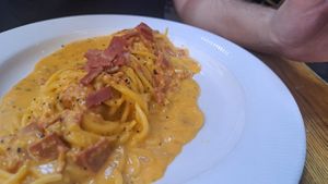 Spaghetti carbonara at Funghi E Tartufo in Melbourne
