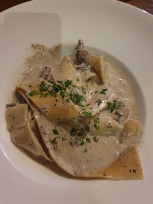 Fresh pappardelle with truffle and mushroom sauce $36.00: delicious at Funghi E Tartufo in Melbourne