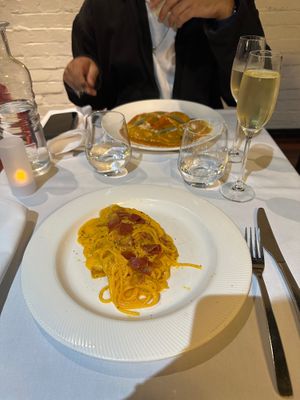 Spaghetti carbonara
Spaghetti in a whipped egg and parmesan cream, pancetta, eggs and parmesan at Funghi E Tartufo in Melbourne