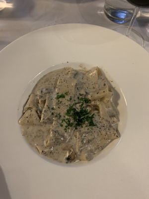 Pappardelle with mushroom and truffle  at Funghi E Tartufo in Melbourne