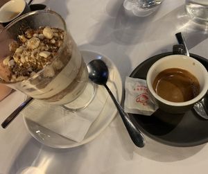 Tiramisu & espresso   at Funghi E Tartufo in Melbourne