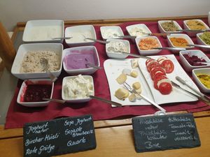 Frühstücksbuffet: Sojajoghurt, Rote Grütze... at Haus Linden Hotel Restaurant in Prerow