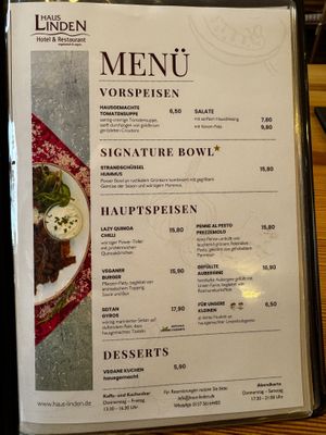 Current restaurant menuu  at Haus Linden Hotel Restaurant in Prerow