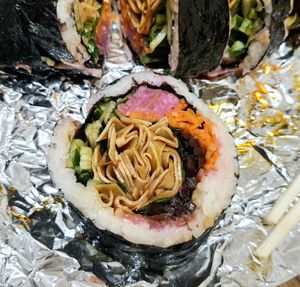 Spicy Tofu Kimbap 포두부채김밥 - close-up at Gimmyeonjang in Busan