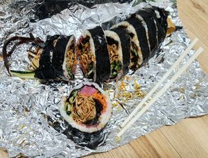 Spicy Tofu Kimbap 포두부채김밥 (take-out) at Gimmyeonjang in Busan