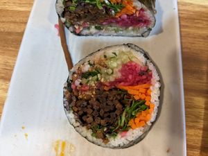 Burdock and sprouts at Gimmyeonjang in Busan