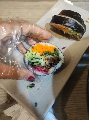 vegetable kimbap - as big as my hand! at Gimmyeonjang in Busan