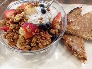 A.M. Superfoods Bowl is coconut milk chia seed pudding. Comes with toast with almond butter. at First Watch in Naples