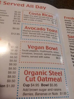 Part of menu at Sunburst Cafe in Naples