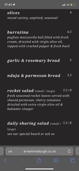 Starters  at Mamma Dough in South West London