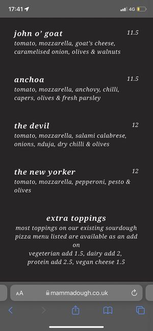 Pizzas  at Mamma Dough in South West London