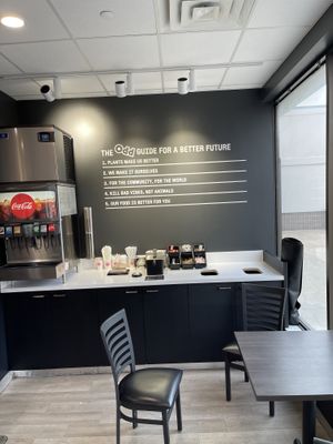 Beverages and condiments area  at Odd Burger in Hamilton