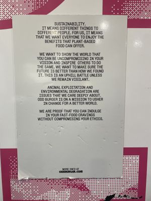 Ethical stance sign inside   at Odd Burger in Hamilton