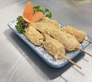 Chicken skewers at Vegan Green Kitchen in Manchester