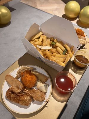 Vegan house special mix combo, and salt and pepper chips  at Vegan Green Kitchen in Manchester