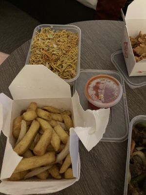 Salt & Pepper chips / Chow Mien Soft Noodles / Sweet and sour Sauce  at Vegan Green Kitchen in Manchester