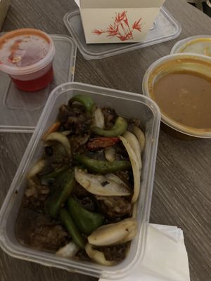 Lamb in Green Pepper and Black Bean Sauce  at Vegan Green Kitchen in Manchester