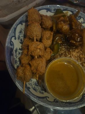 Chicken satay at Vegan Green Kitchen in Manchester