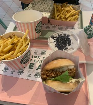 Filet-no-fish burger and cookies and cream smoothie  at Neat - Victoria in South West London