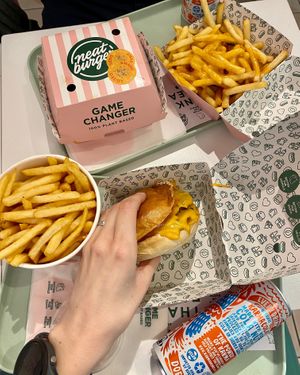Game Changer vegan burger, fries & cola.  at Neat - Victoria in South West London