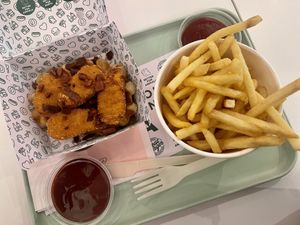 Chicken and waffles and fries   at Neat - Victoria in South West London