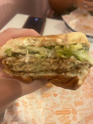 Chick’n burger texture  at Neat - Victoria in South West London