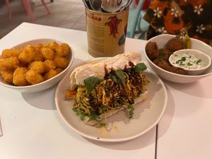 tater tots, italian pepper & stracciatella ciabatta, falafels at Neat - Victoria in South West London