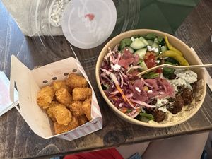 Tater tots and falafel bowl   at Neat - Victoria in South West London