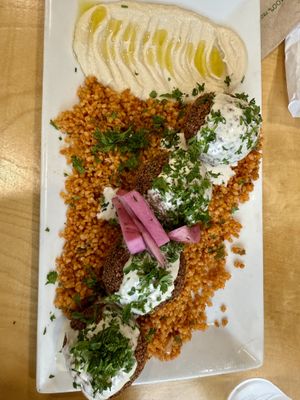 Falafel plate with bulgar  at Sticks and Stones in Walpole